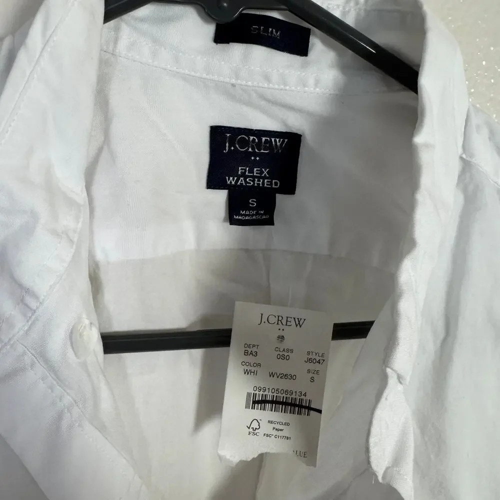 J.Crew Slim Flex Casual Shirt Mens S White Button Up Long Sleeve Stretch Cotton